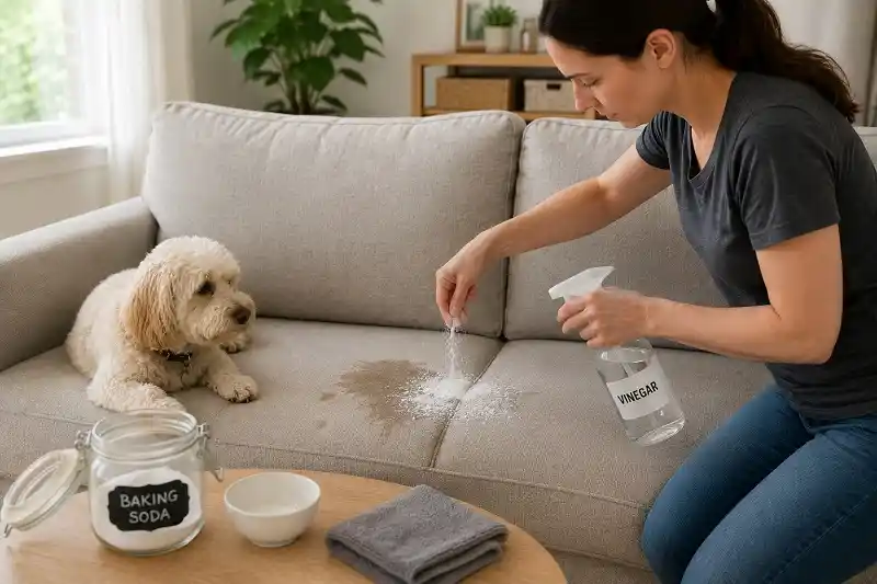 Cleaning pet urine stain from fabric sofa naturally