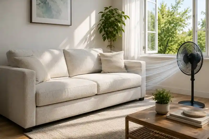 Drying and deodorizing a fabric sofa after cleaning