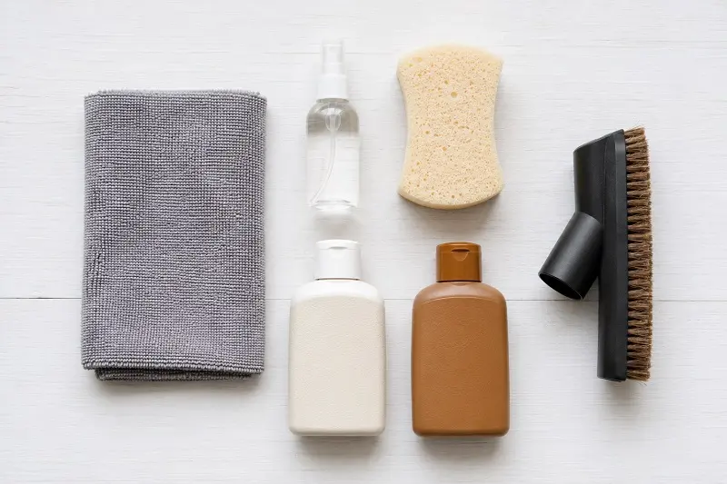 Leather Sofa Cleaning Supplies Flat Lay