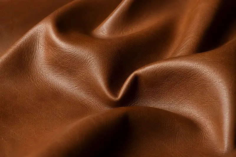 premium genuine leather upholstery fabric in brown close-up